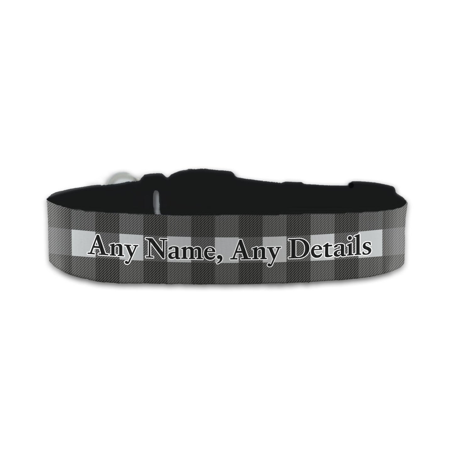 Personalised Small Dog Collar with Black Tartan Background Image 2