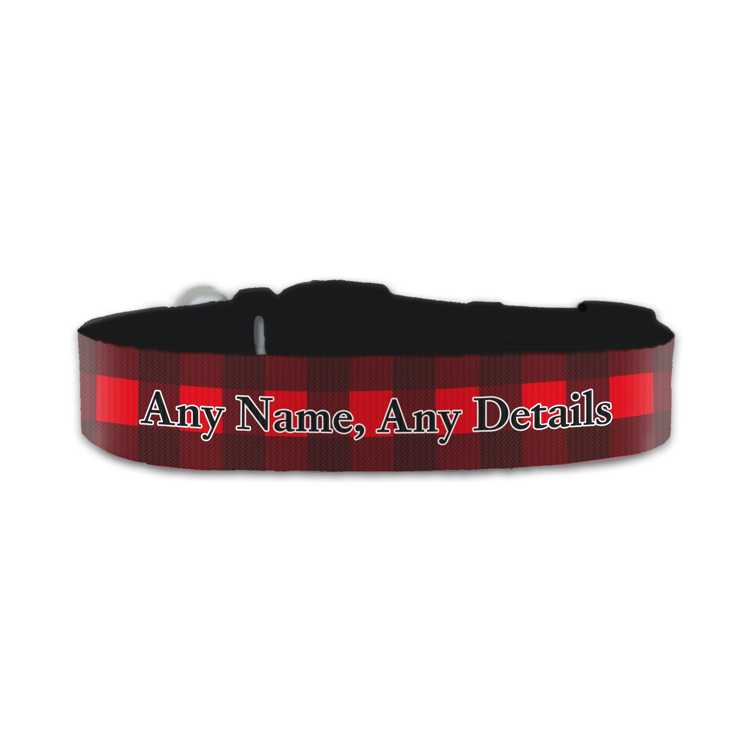 Personalised Small Dog Collar with Red Tartan Background Image 2