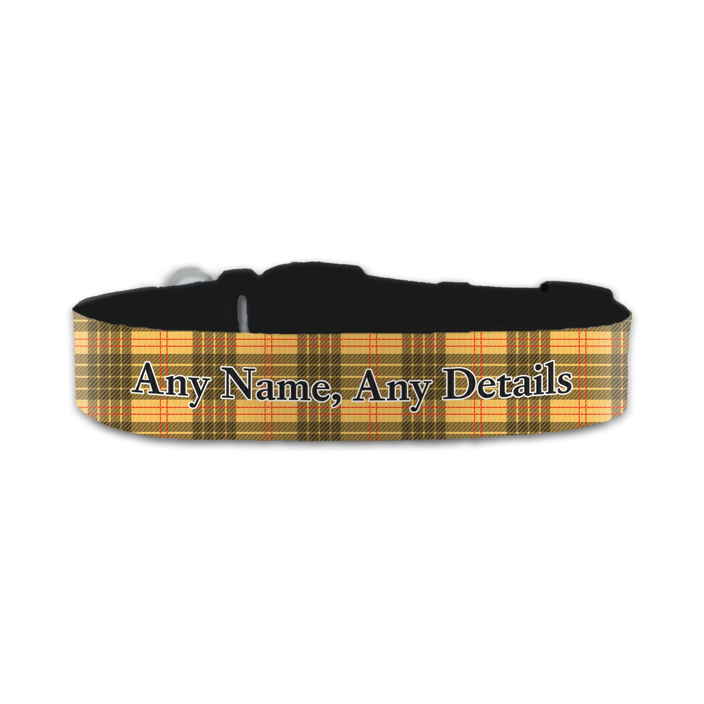 Personalised Small Dog Collar with Yellow Tartan Background Image 2