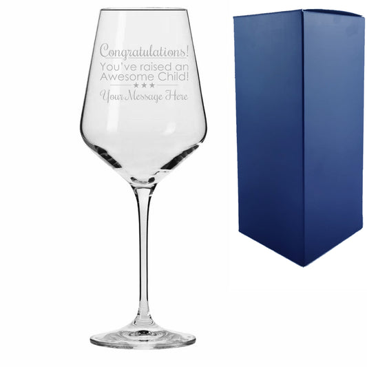 Engraved 390ml Infinity Wine Glass with Congratulations! You raised an Awesome Child design Image 1
