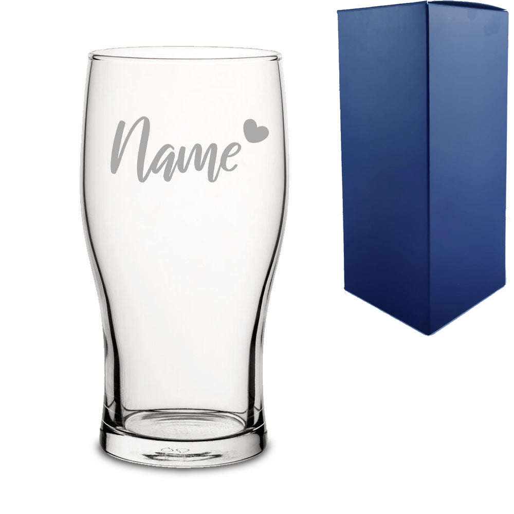 Engraved Pint Glass with Name and Heart Design Image 2