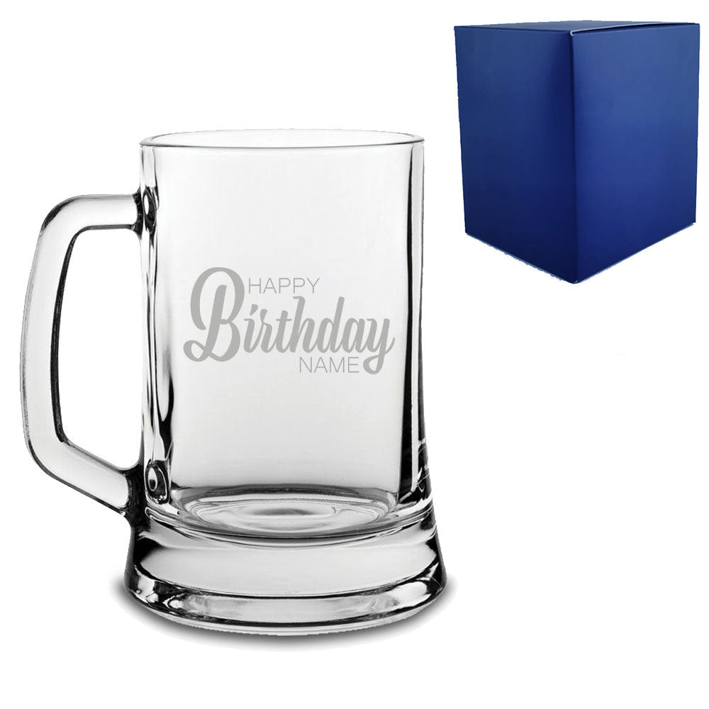 Engraved Beer Mug Tankard with Happy Birthday Name Design Image 2