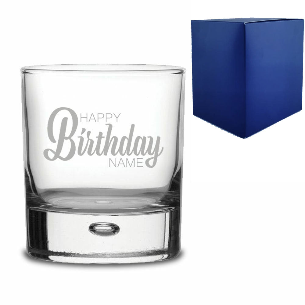 Engraved Bubble Whisky Glass Tumbler with Happy Birthday Name Design Image 2