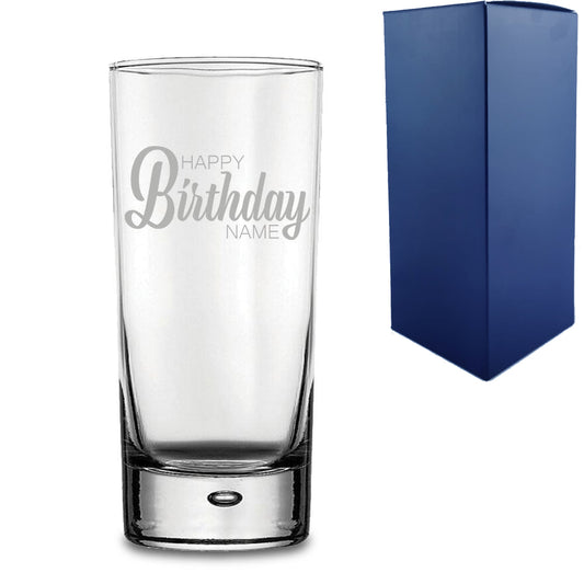 Engraved Bubble Hiball Glass Tumbler with Happy Birthday Name Design Image 1