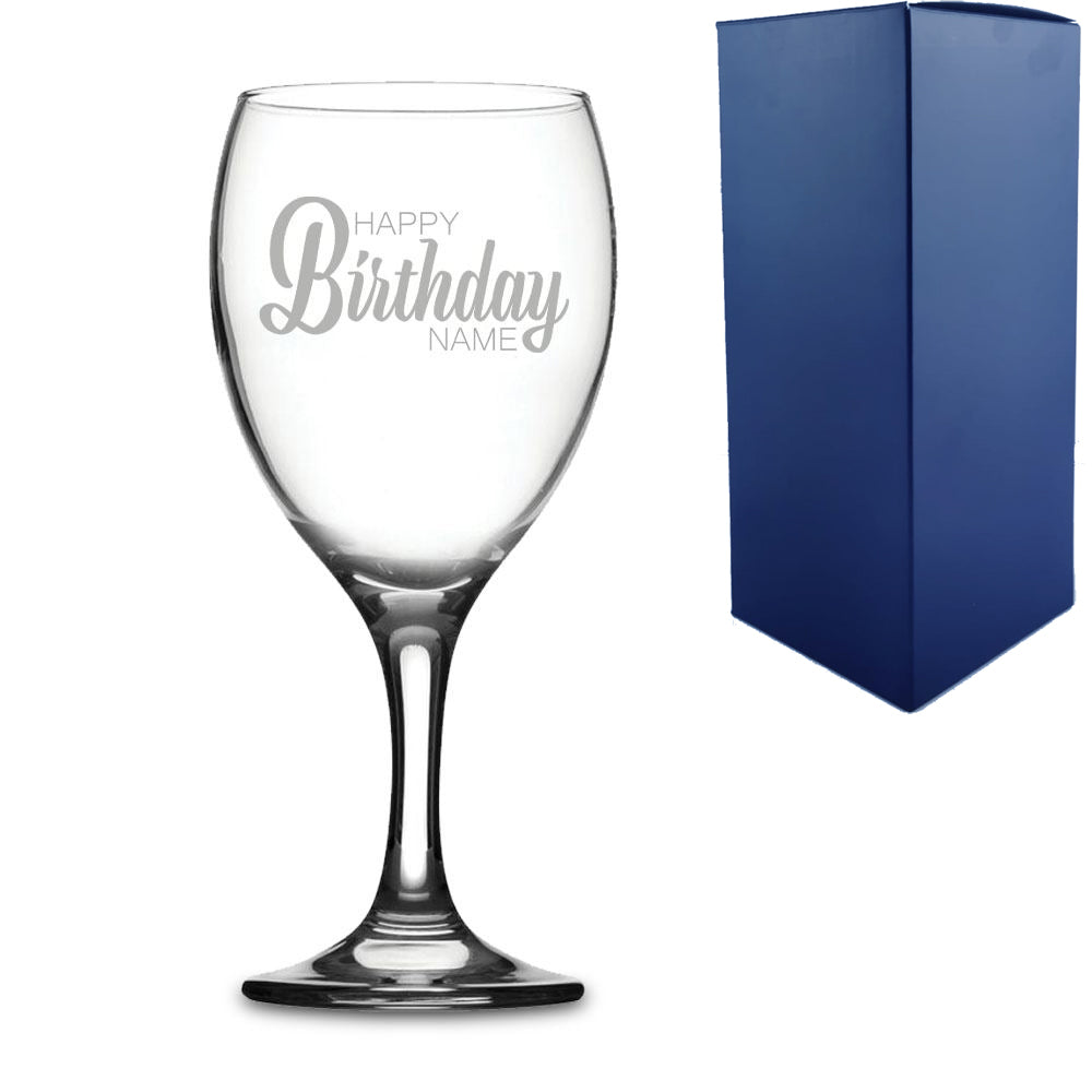 Engraved Wine Glass with Happy Birthday Name Design Image 2