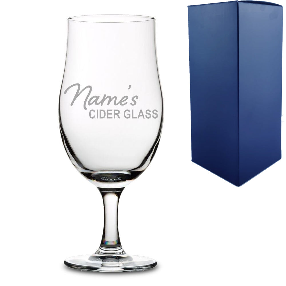 Engraved Stemmed Pint Glass with Name's Cider Glass Design Image 2
