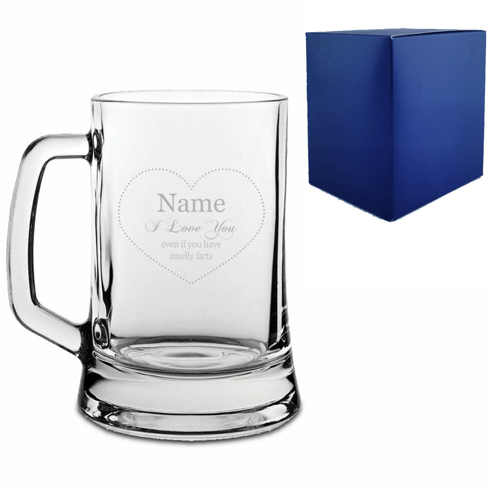 Engraved Tankard Beer Mug with I love you Even with Smelly Farts Design Image 2