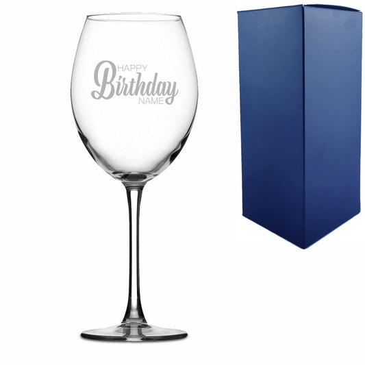 Engraved Enoteca Wine Glass with Happy Birthday Name Design Image 1