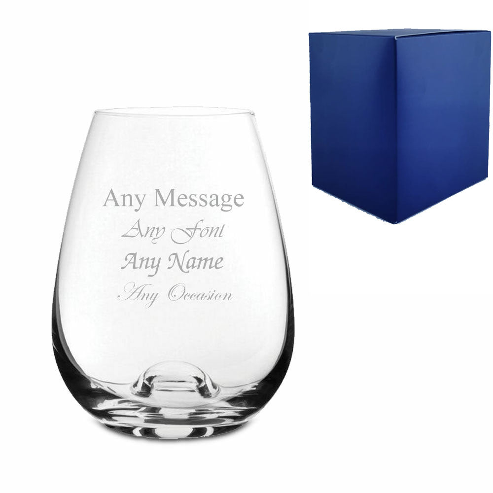 Engraved 11oz Dimple Base Stemless White Wine Glass Image 2