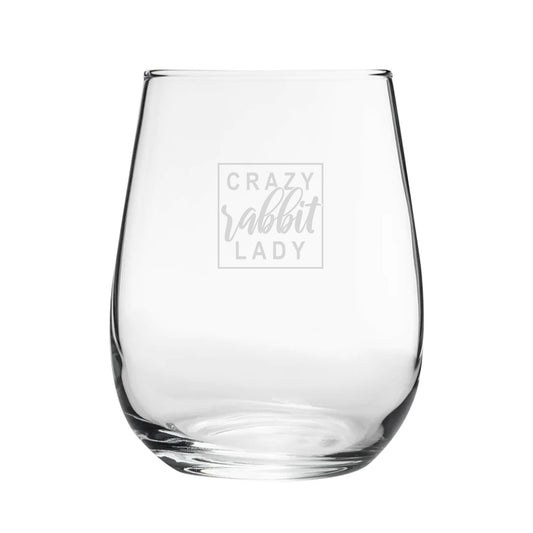 Crazy Rabbit Lady - Engraved Novelty Stemless Wine Gin Tumbler Image 1