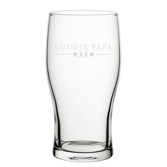 Budgie Mama - Engraved Novelty Tulip Pint Glass Image 1