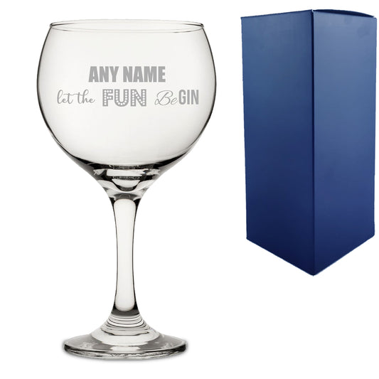Engraved Novelty Gin Balloon Glass with - let the fun BeGIN With Gift Box Image 1