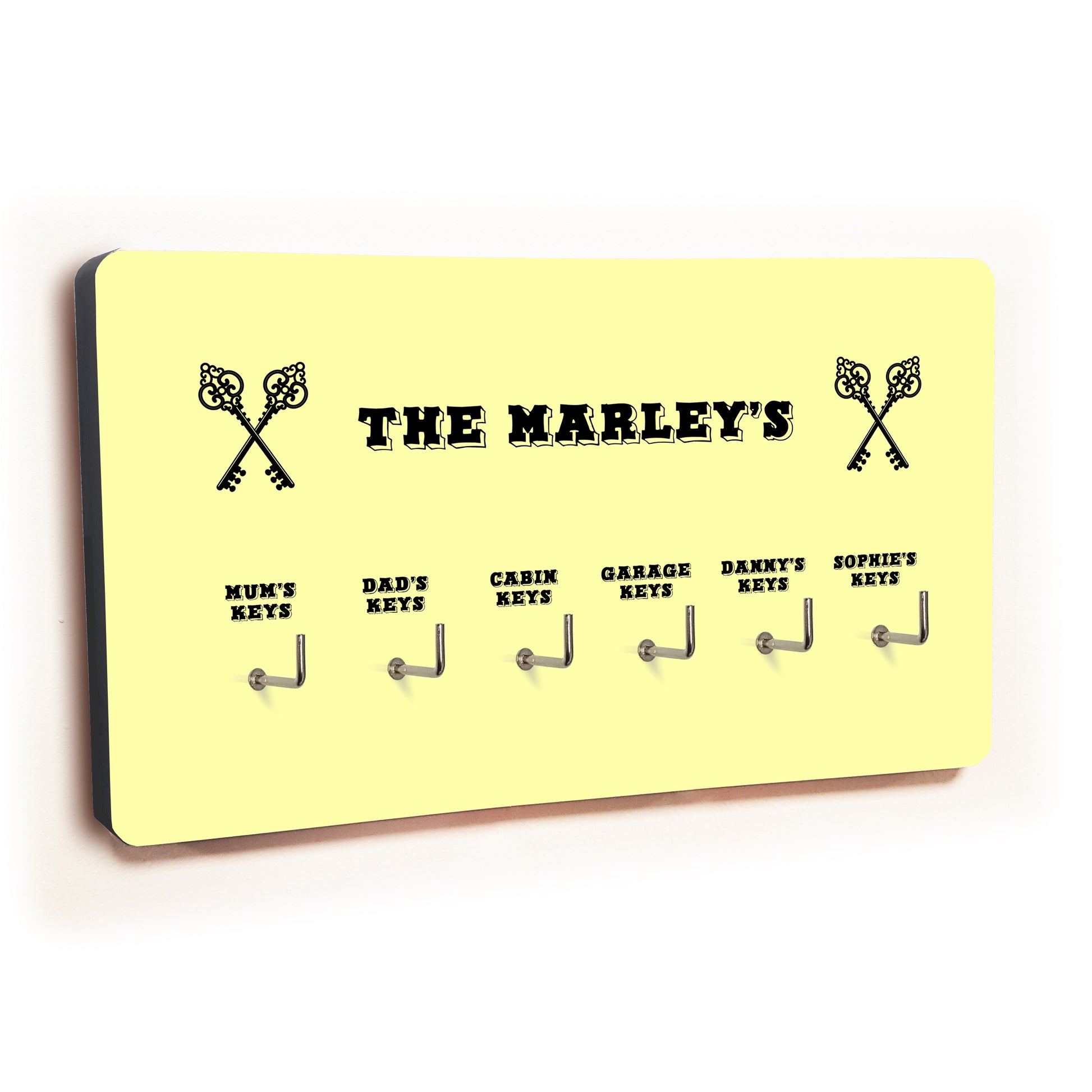 Personalised Novelty Yellow 6 hook key holder - Cross keys Image 1