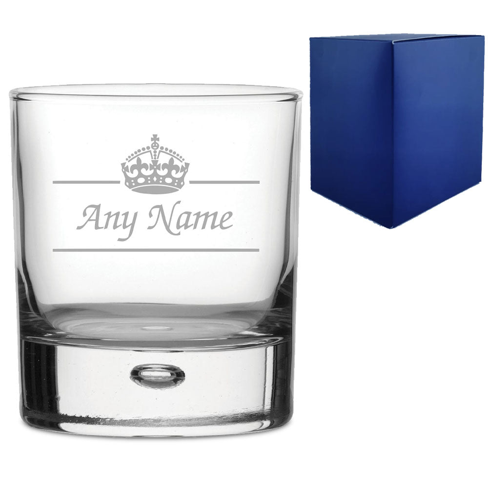Engraved Novelty 11.5oz Bubble Whisky glass, Name and crown Image 2