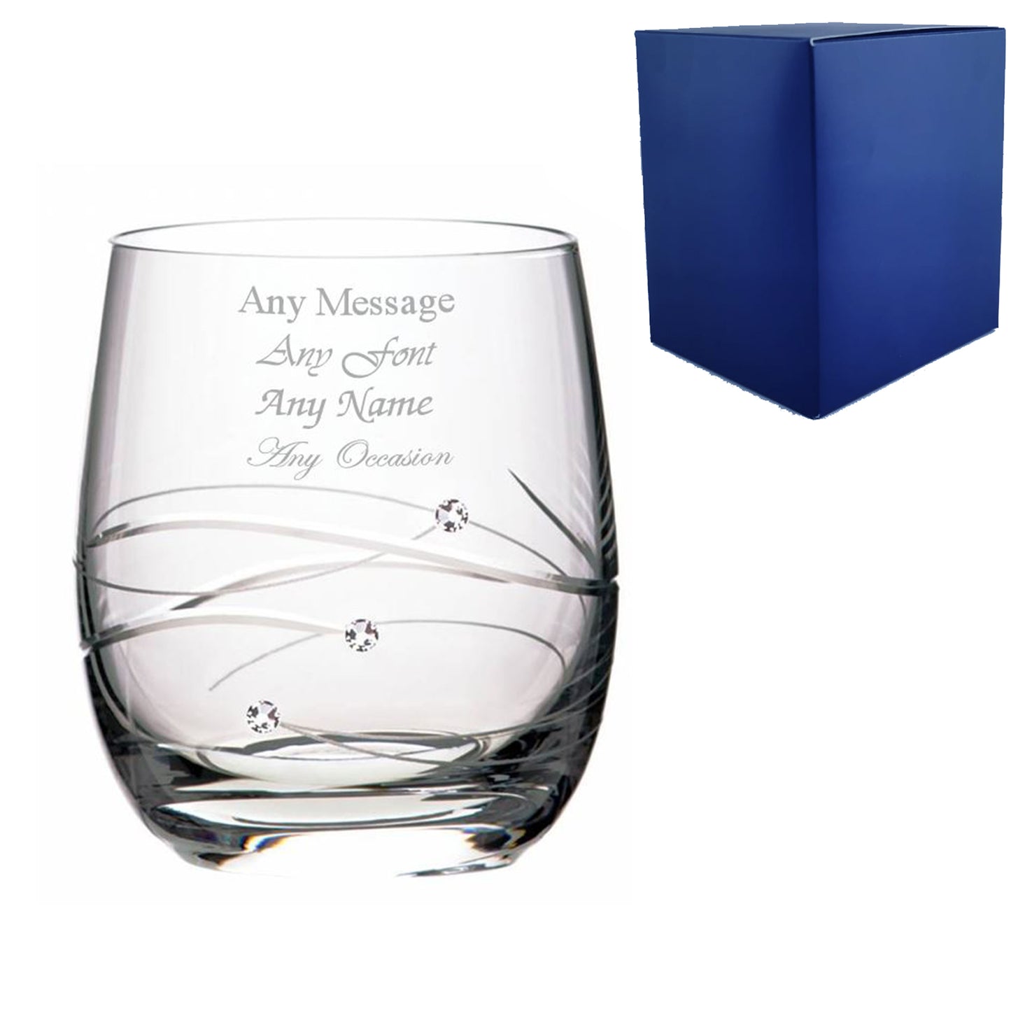 Engraved Single Diamante Whisky Tumbler with Spiral Design Cutting With Gift Box Image 2