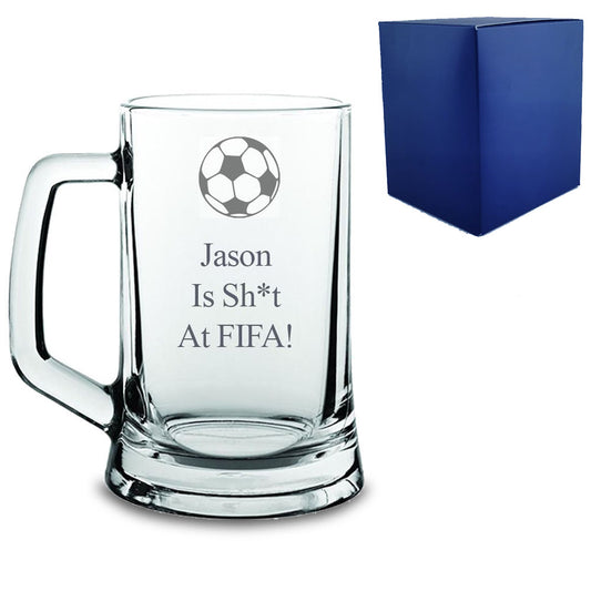 Engraved Tankard Beer Glass with Name Is Sh*t At Fifa Design Image 1