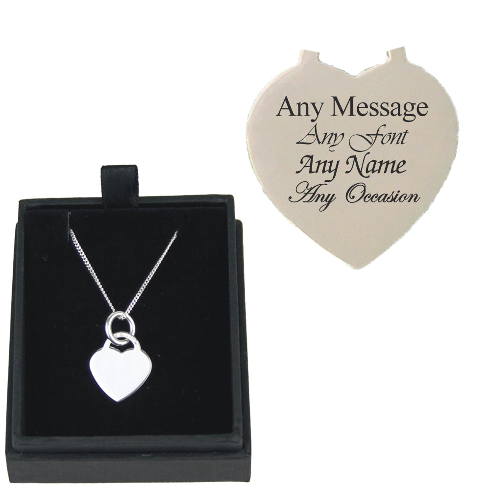 Engraved Silver Necklace with Heart Pendant Image 2