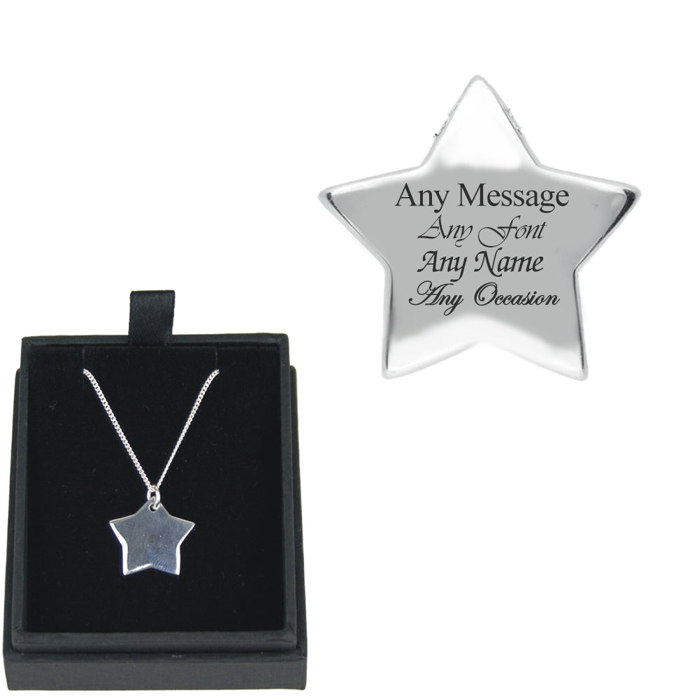 Engraved Silver Necklace with Star Pendant Image 2