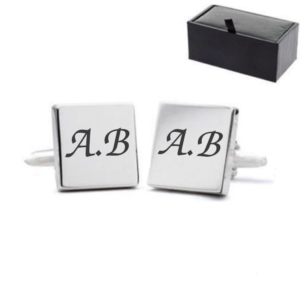 Engraved Square Cufflinks with Initials Engraved Image 2