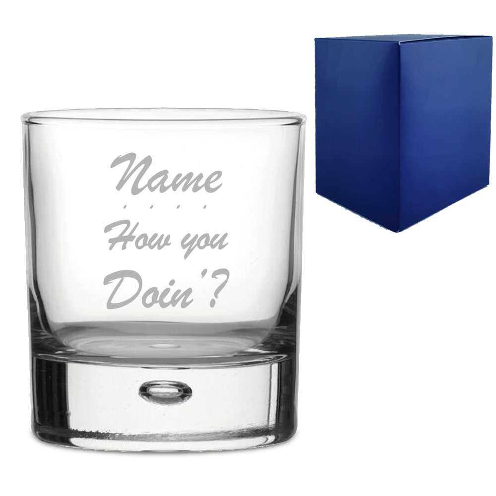 Engraved Funny "Name, How you doin'?" Novelty Whisky Tumbler With Gift Box Image 2
