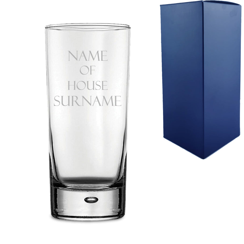 Engraved "Name of House Surname" Novelty Hiball Tumbler With Gift Box Image 2