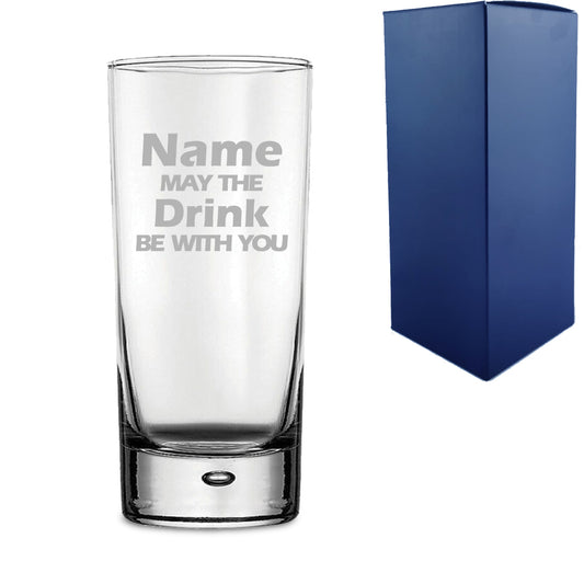 Engraved "Name may the Drink be with you" Novelty Hiball Tumbler With Gift Box Image 1