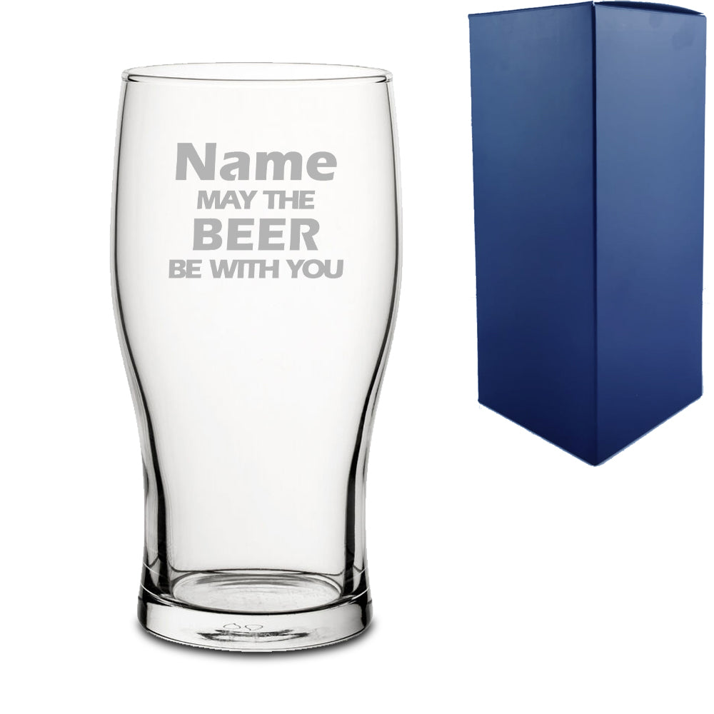 Engraved "Name may the Drink be with you" Novelty Pint Glass With Gift Box Image 2