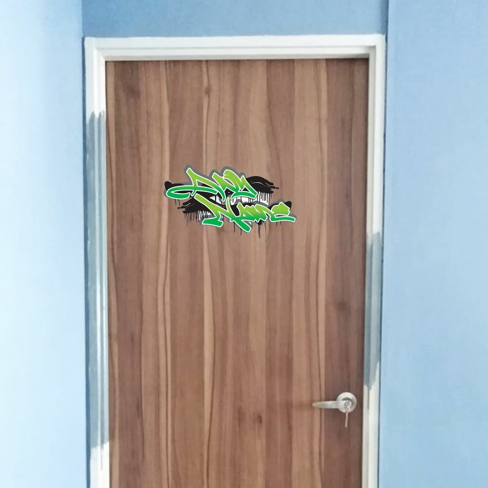 Personalised Green Graffit Sticker Perfect For Bedroom Doors or Wall Any Name Printed Simply Peel and Stick - 300mm wide Image 2
