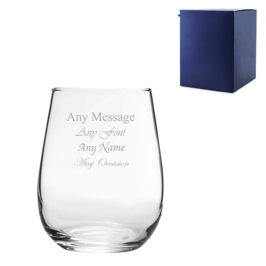 Engraved 360ml Corto Stemless Wine Glass with Gift Box Image 1