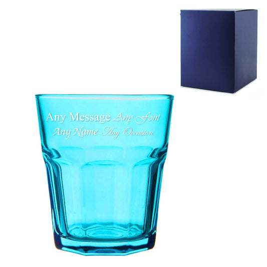 Engraved 305ml Blue Coloured Water Glass with Gift Box Image 1
