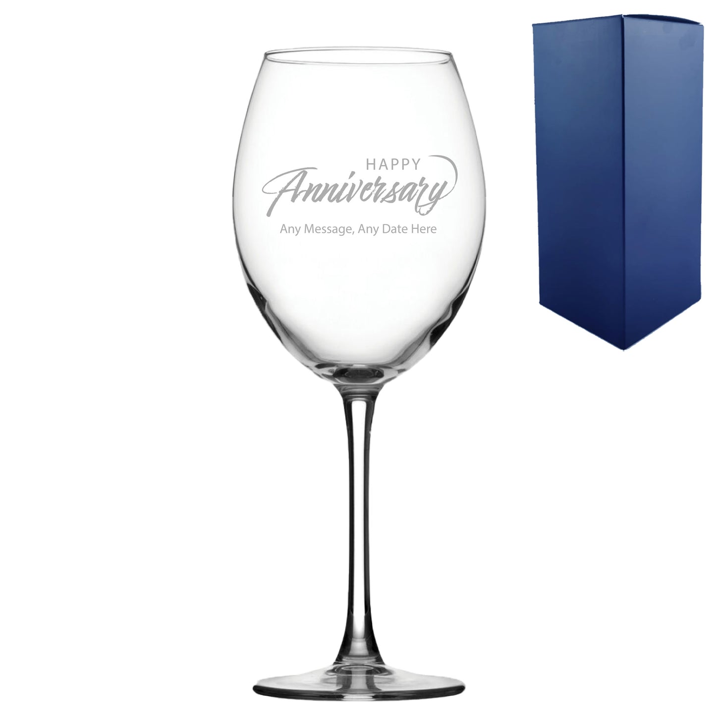 Engraved Happy Anniversary Wine Glass, Any Message, 19oz Enoteca, Script Design Image 2