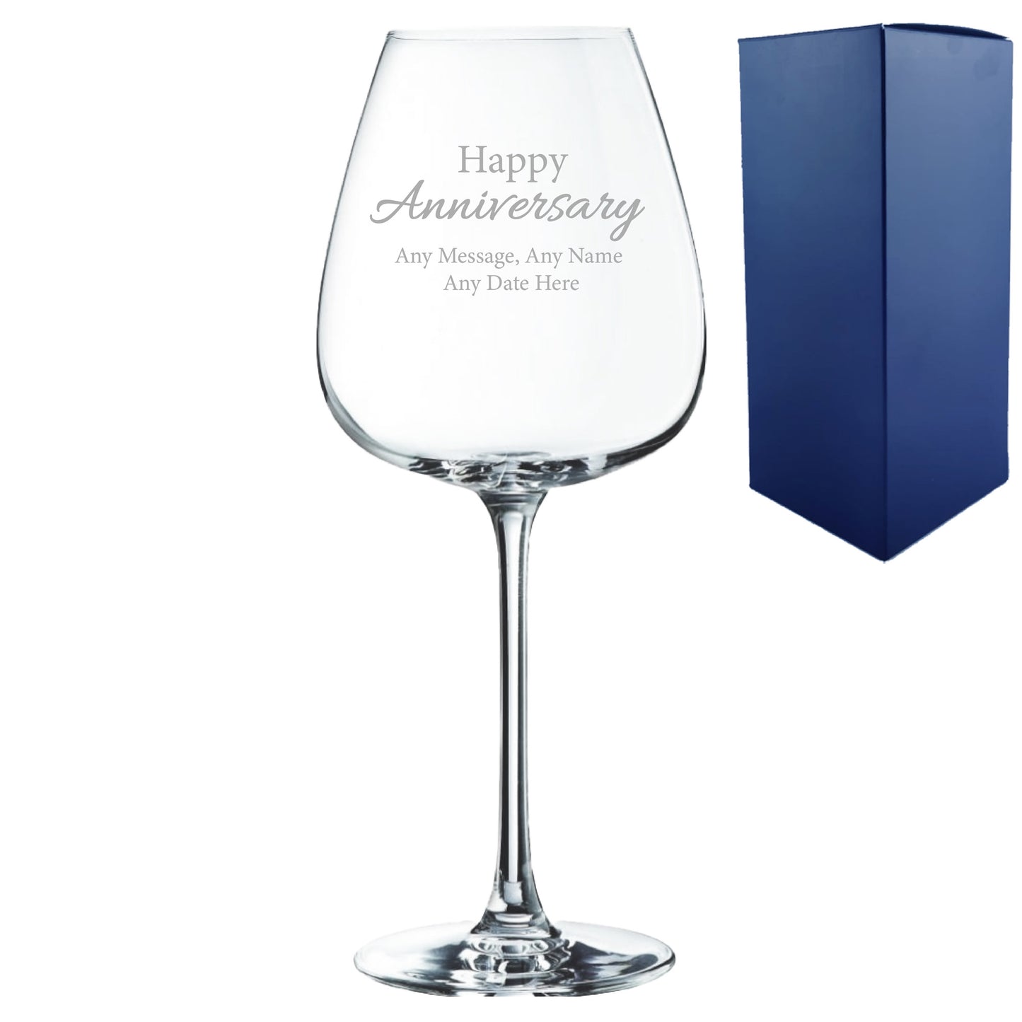 Engraved Happy Anniversary Wine Glass, Any Message, 12oz Cepages, Handwritten Design Image 2