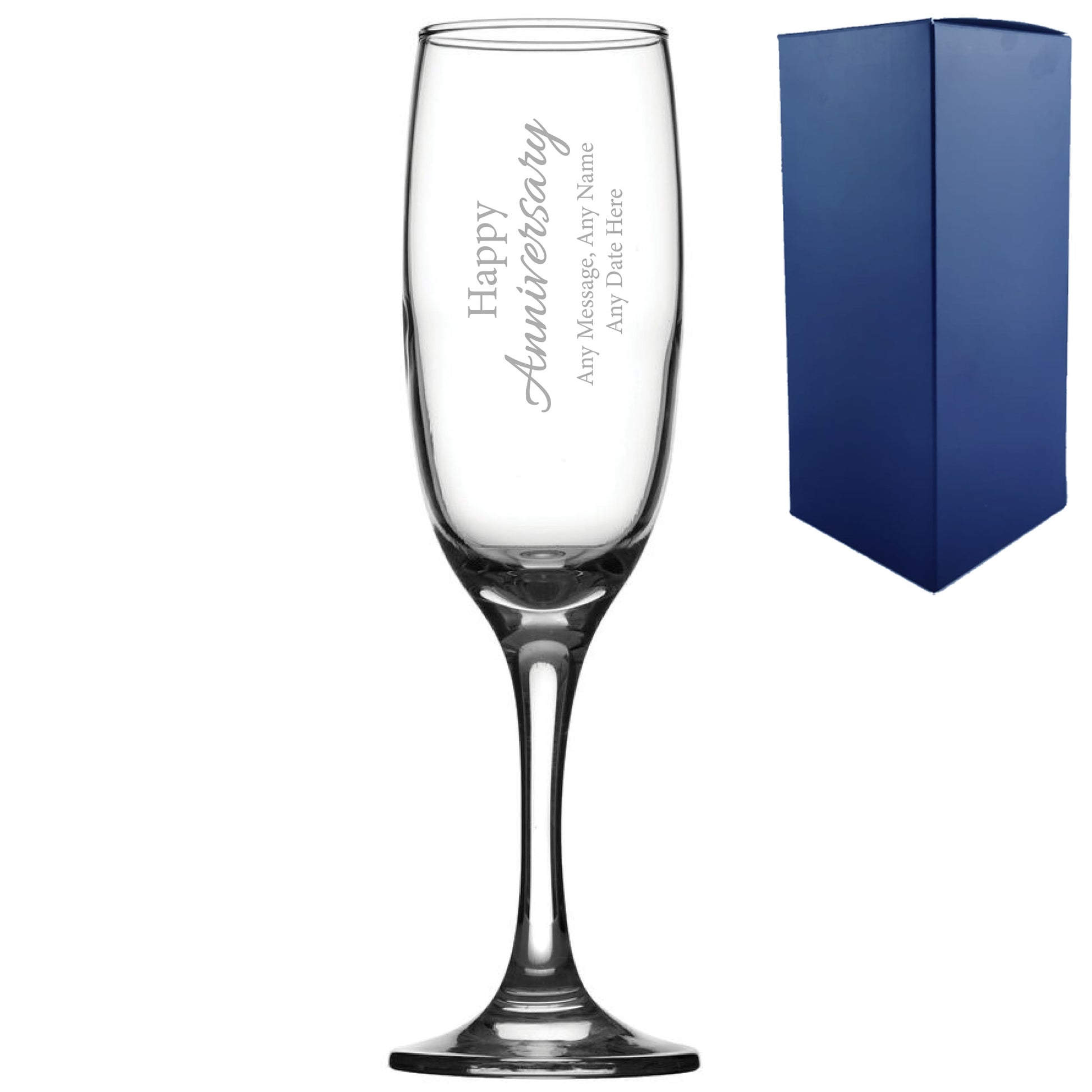 Engraved Happy Anniversary Champagne Glass, Any Message, 7.5oz Imperial, Handwritten Design Image 2