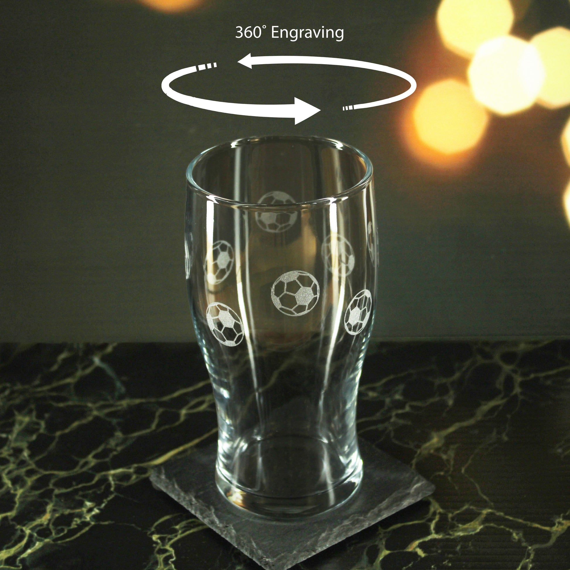Engraved Football Pattern Pint Glass Set of 4, 20oz Tulip Glasses Image 4