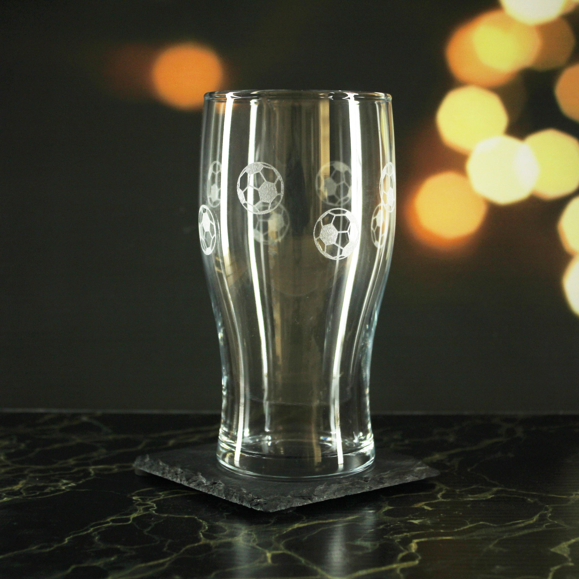 Engraved Football Pattern Pint Glass Set of 4, 20oz Tulip Glasses Image 3
