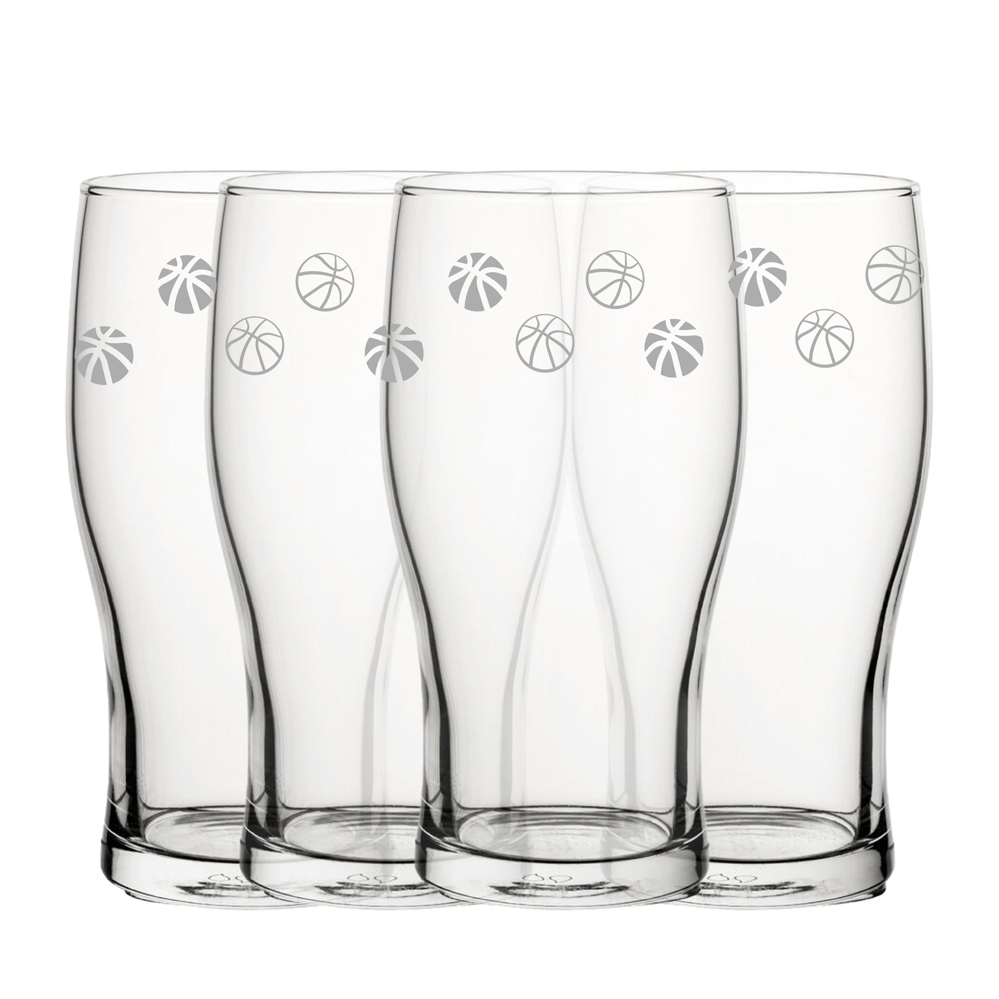 Engraved Basketball Pattern Pint Glass Set of 4, 20oz Tulip Glasses Image 1