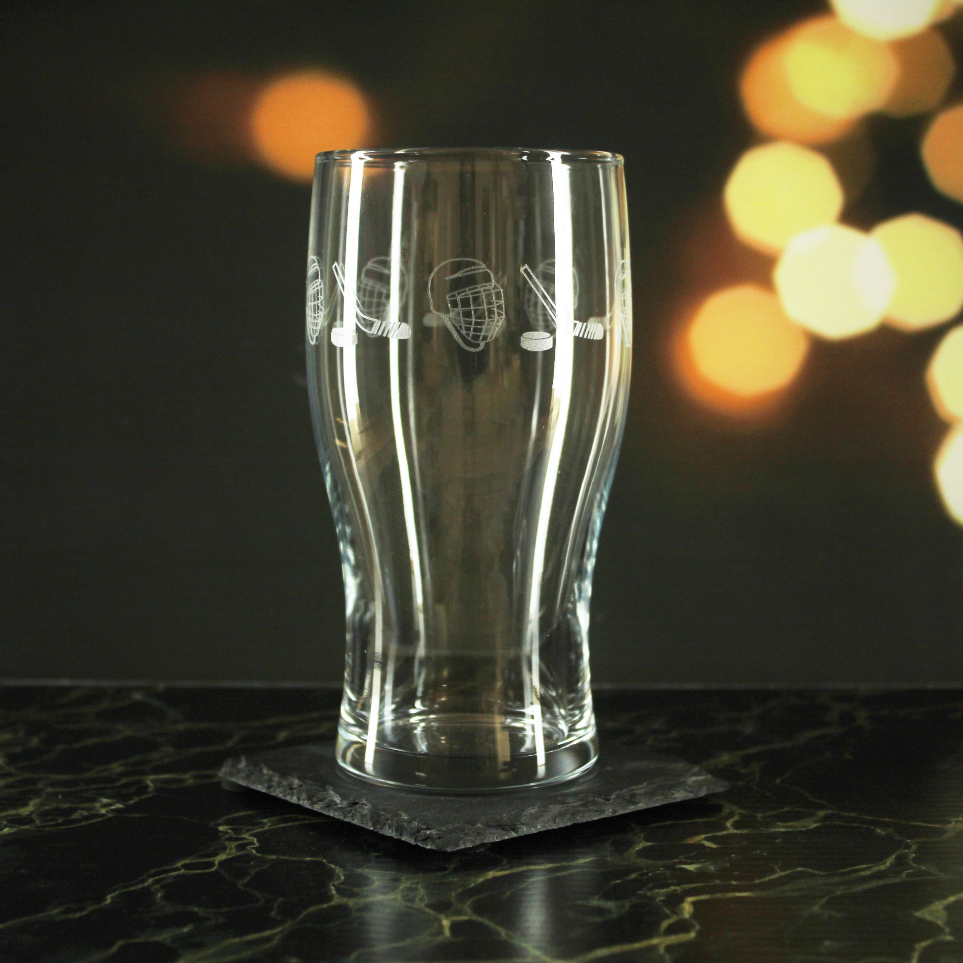 Engraved Ice Hockey Pattern Pint Glass Set of 4, 20oz Tulip Glasses Image 3