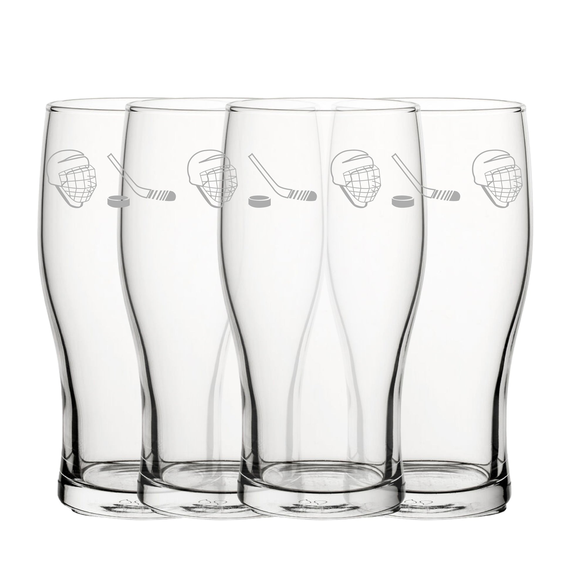 Engraved Ice Hockey Pattern Pint Glass Set of 4, 20oz Tulip Glasses Image 2