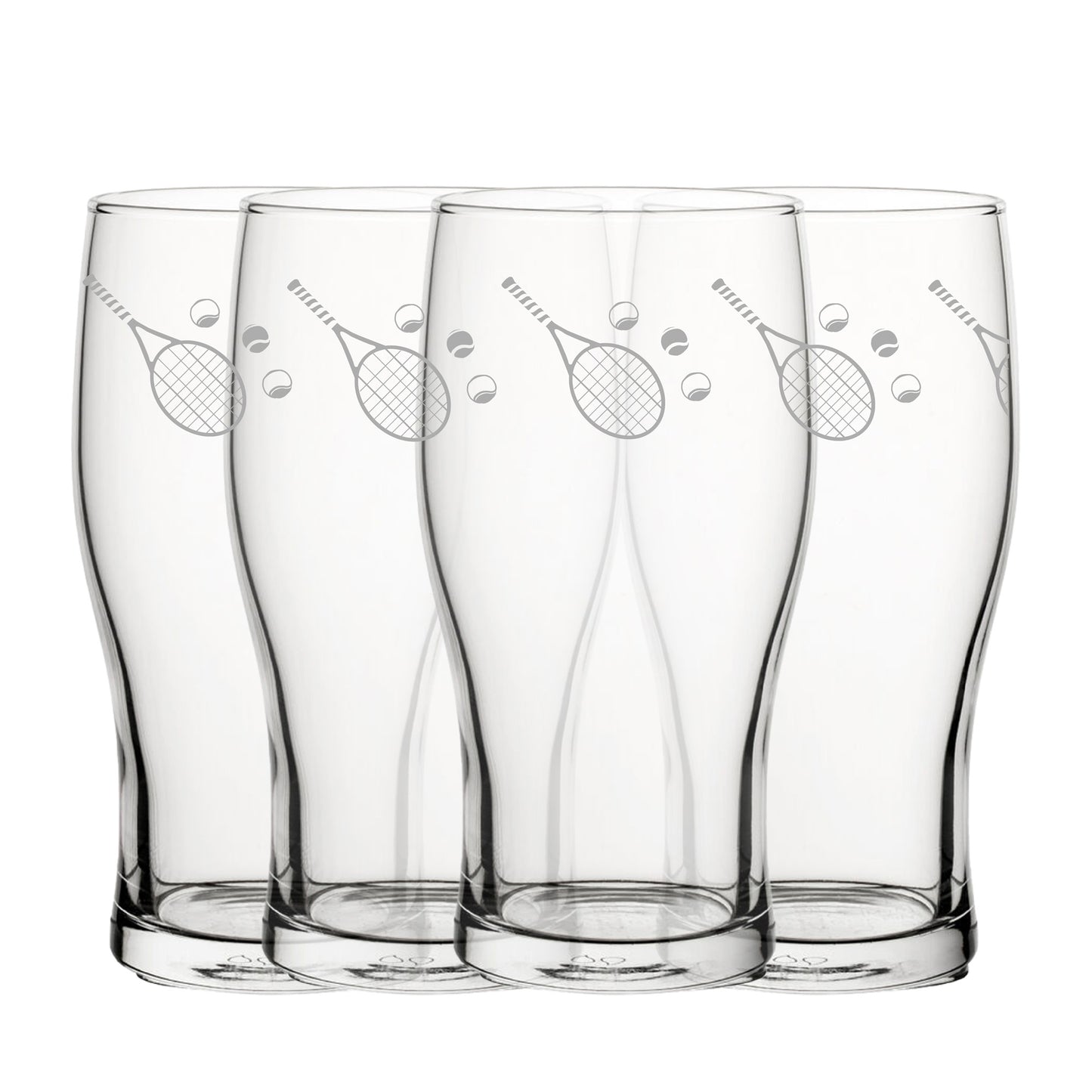 Engraved Tennis Pattern Pint Glass Set of 4, 20oz Tulip Glasses Image 2