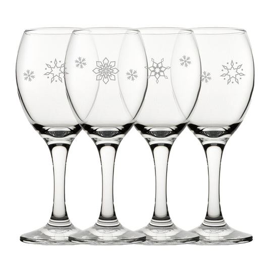 Engraved Snowflake Pattern Pure Wine Set of 4 11oz Glasses Image 1