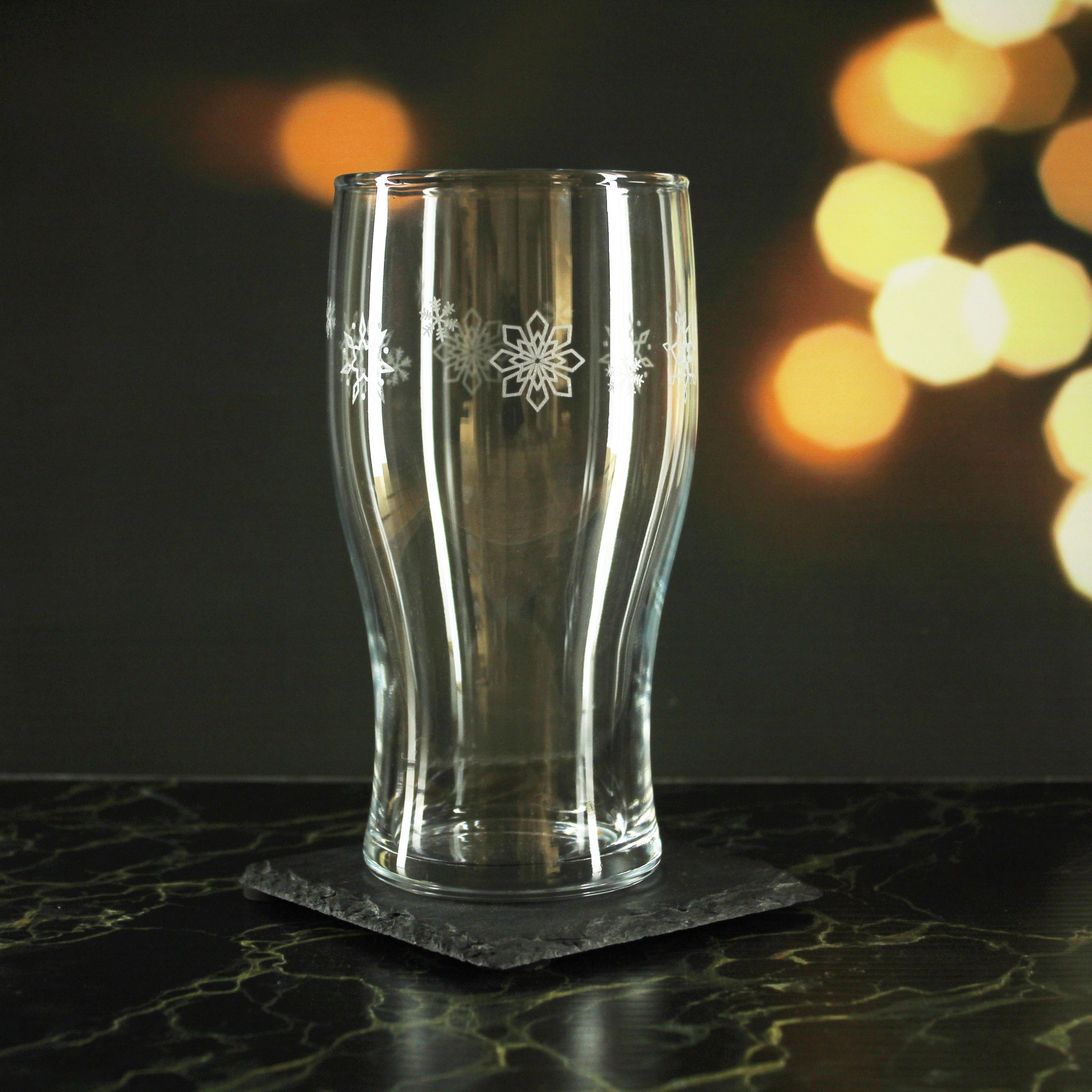 Engraved Snowflake Pattern Tulip Pint Glass Set of 4 20oz Glasses Image 3