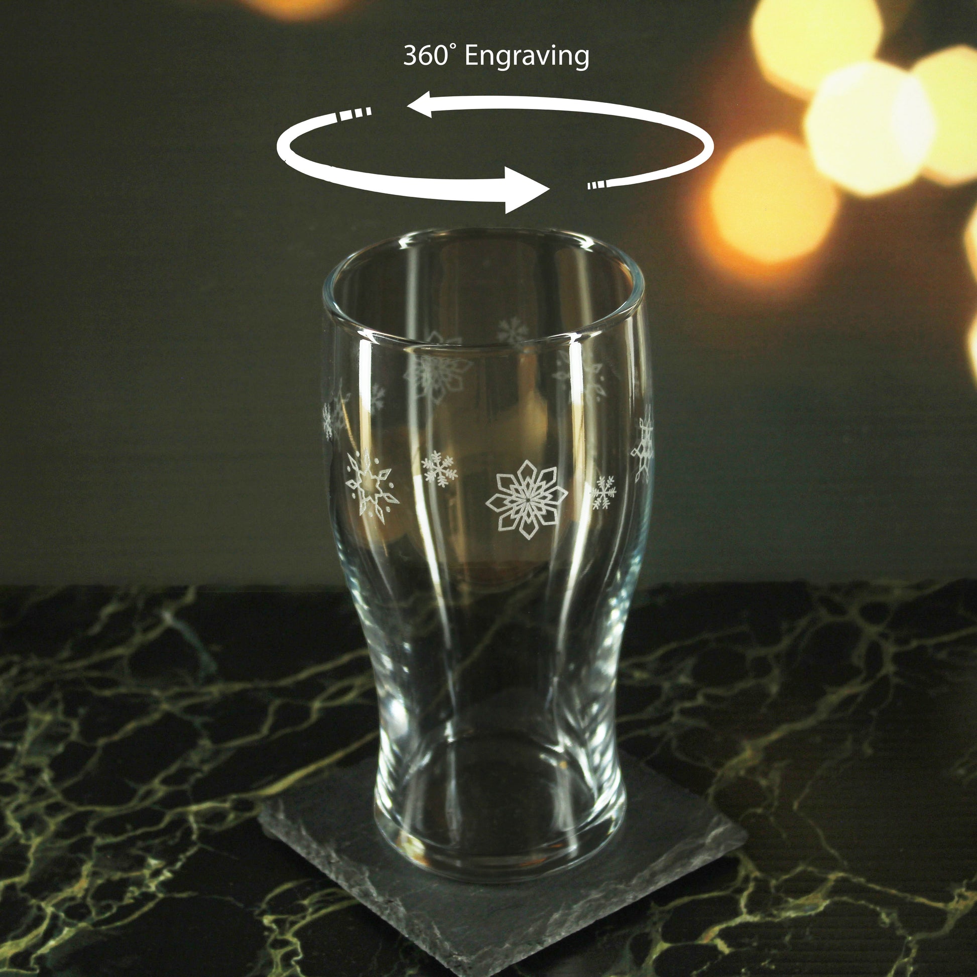 Engraved Snowflake Pattern Tulip Pint Glass Set of 4 20oz Glasses Image 4