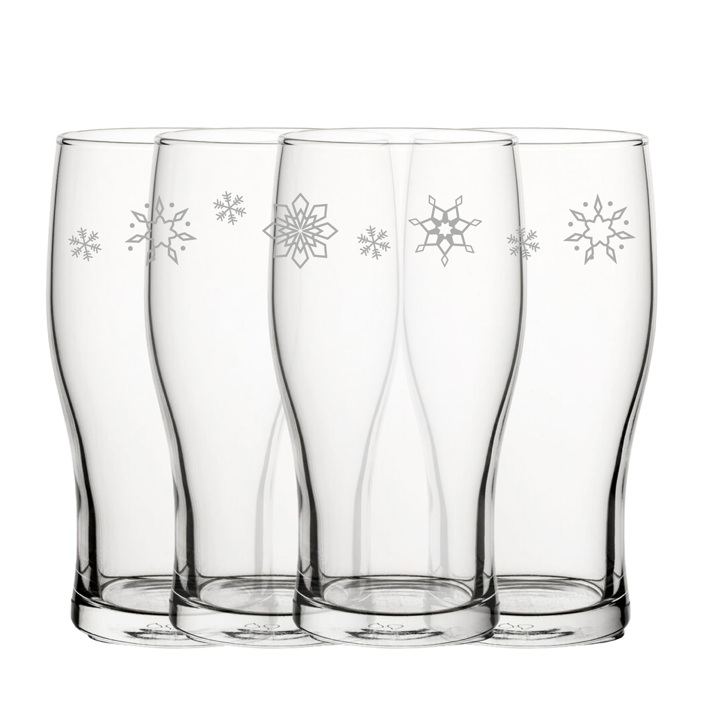 Engraved Snowflake Pattern Tulip Pint Glass Set of 4 20oz Glasses Image 2