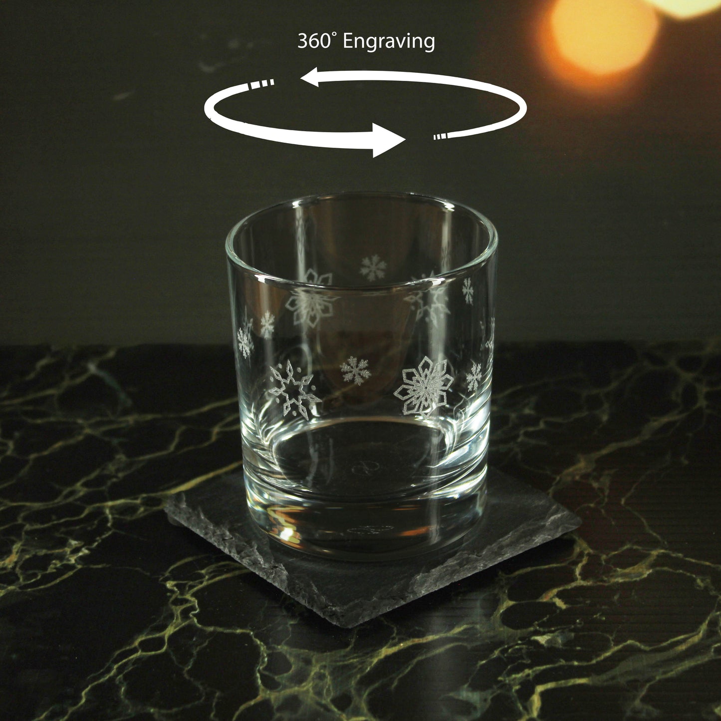 Engraved Snowflake Pattern Whiskey Glass Set of 4 11.5oz Glasses Image 4