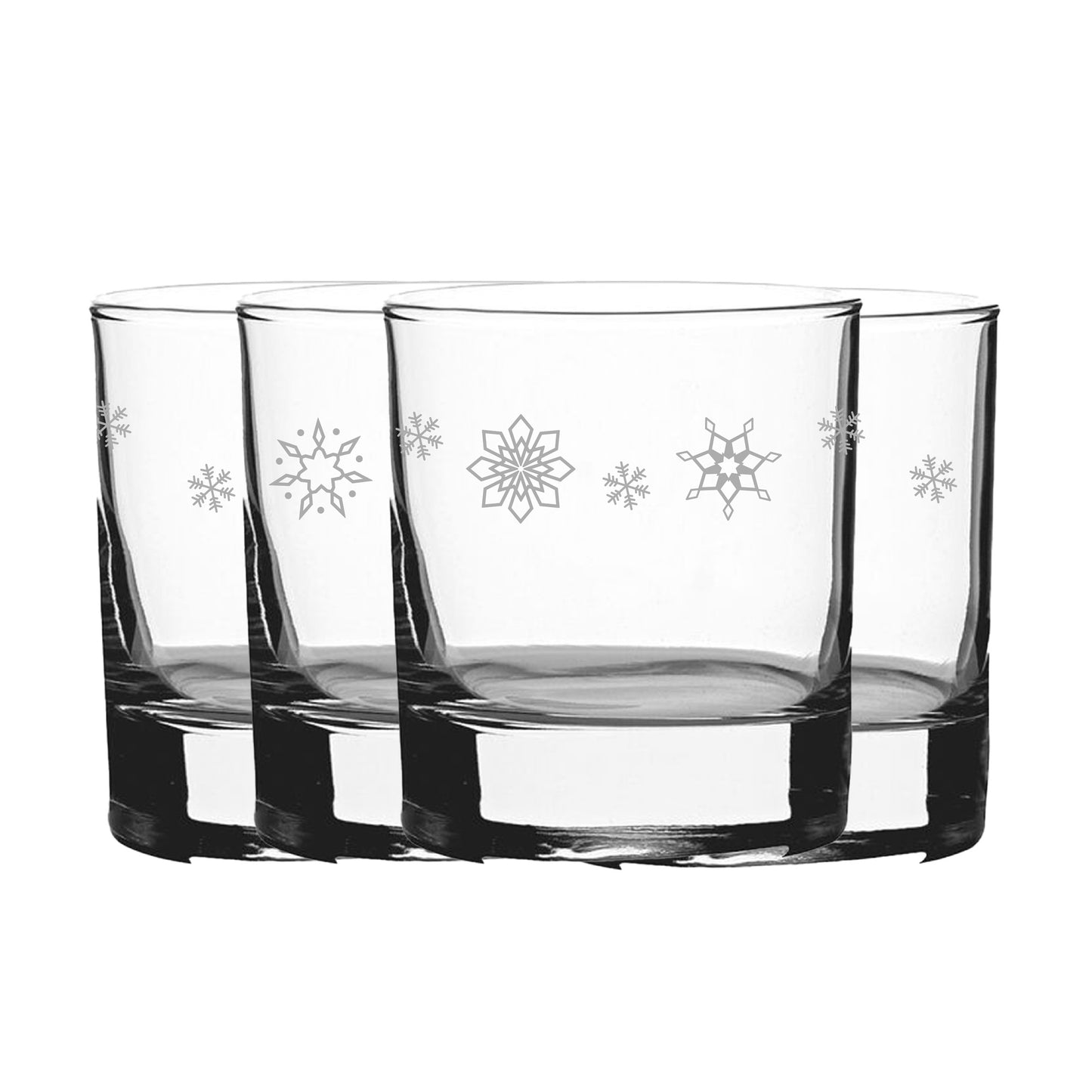 Engraved Snowflake Pattern Whiskey Glass Set of 4 11.5oz Glasses Image 2