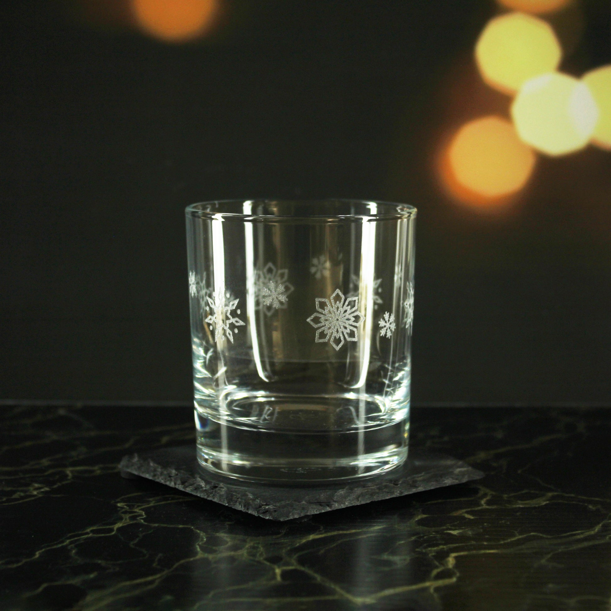 Engraved Snowflake Pattern Whiskey Glass Set of 4 11.5oz Glasses Image 3