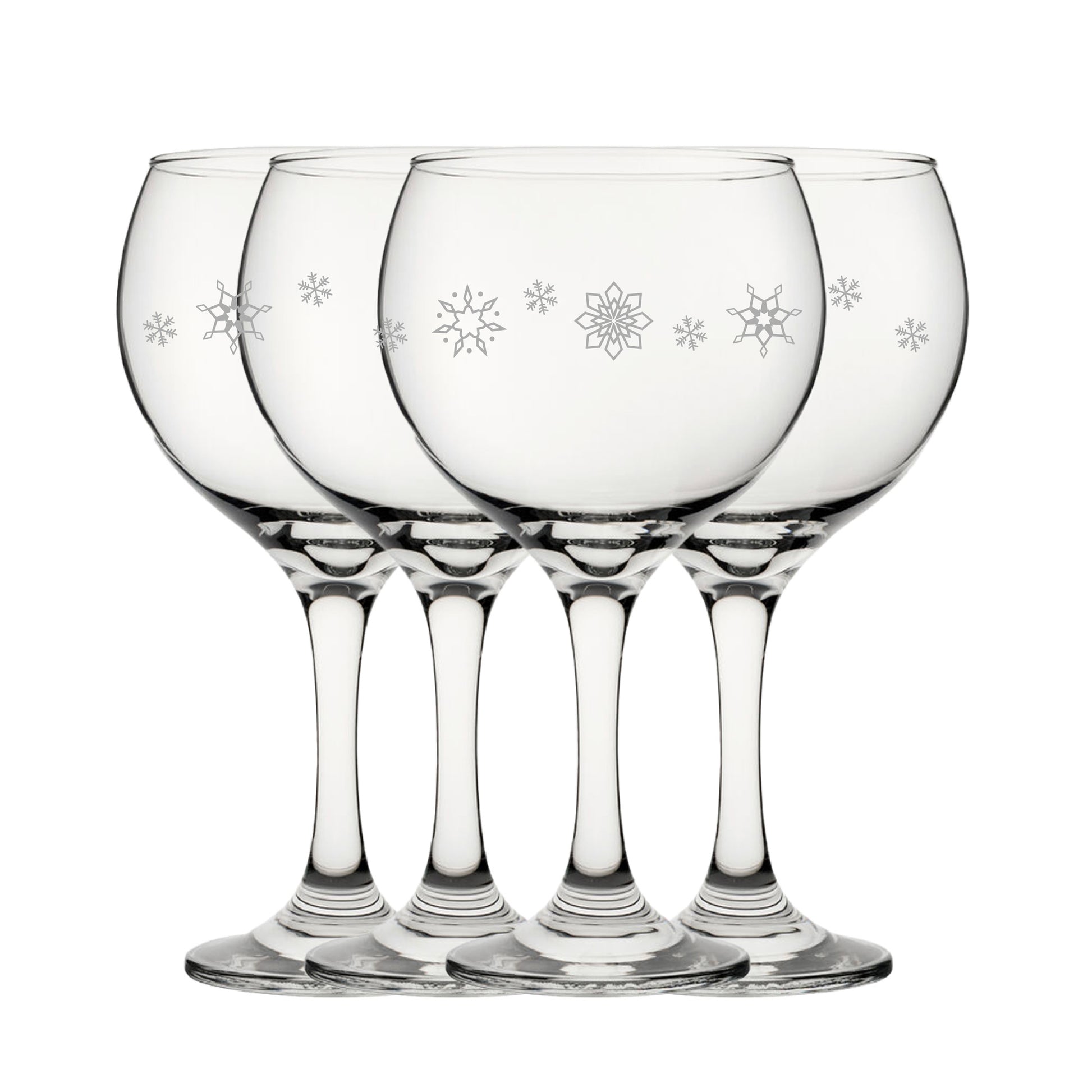 Engraved Snowflake Pattern Gin Balloon Set of 4 22.5oz Glasses Image 2