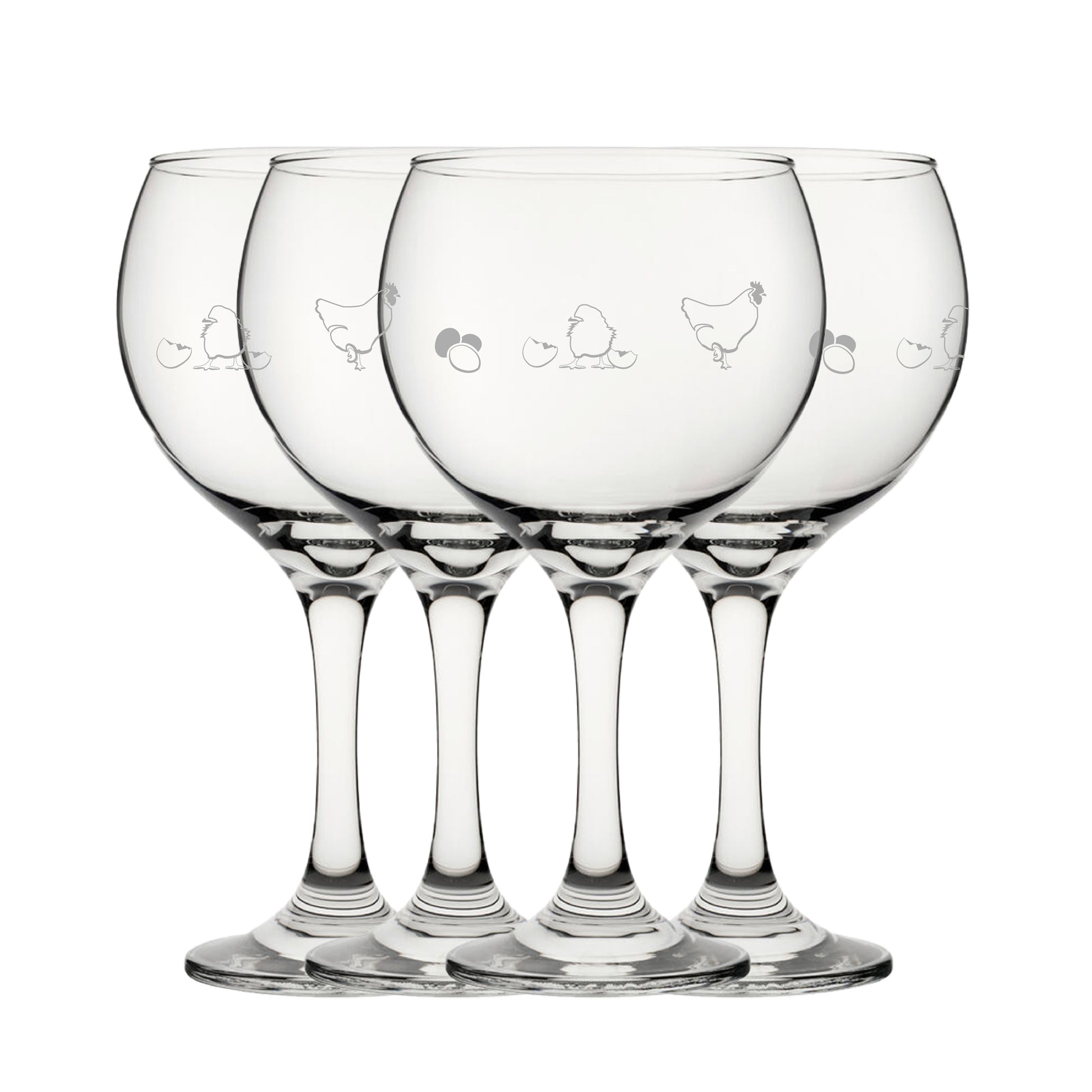 Engraved Chicken Pattern Gin Balloon Set of 4 22.5oz Glasses Image 2