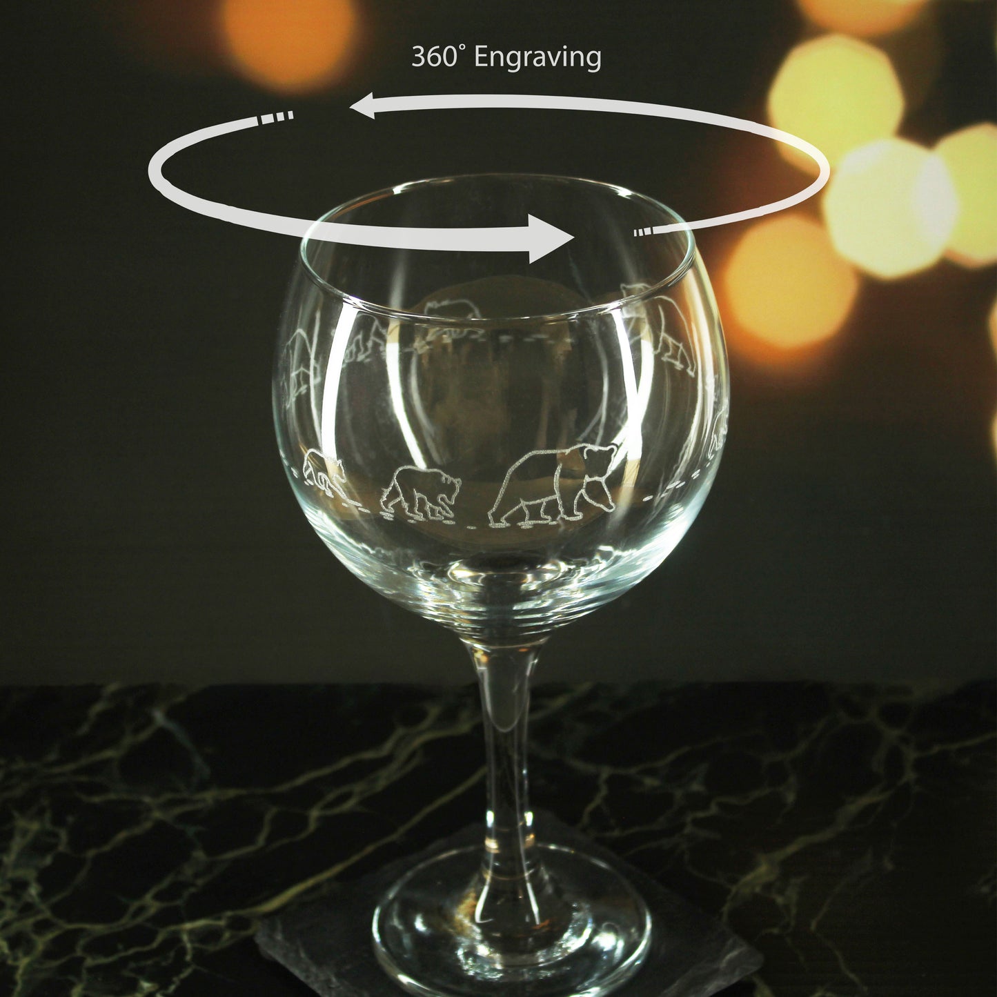 Engraved Bear Pattern Gin Balloon Set of 4 22.5oz Glasses Image 4