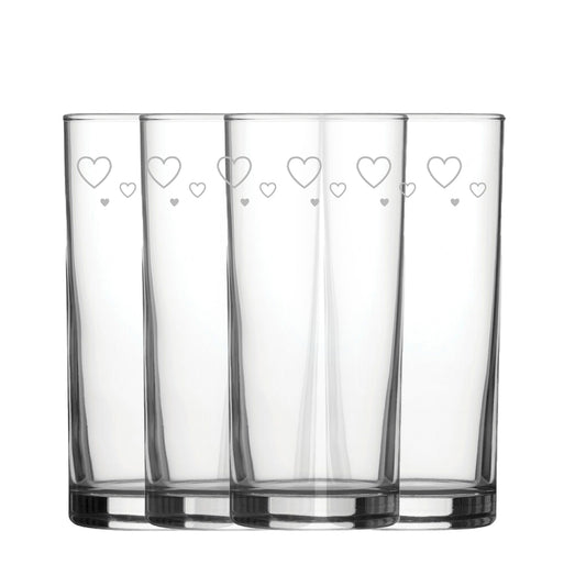 Engraved Hearts Set of 4 Patterned Hiball 12oz Glasses Image 1